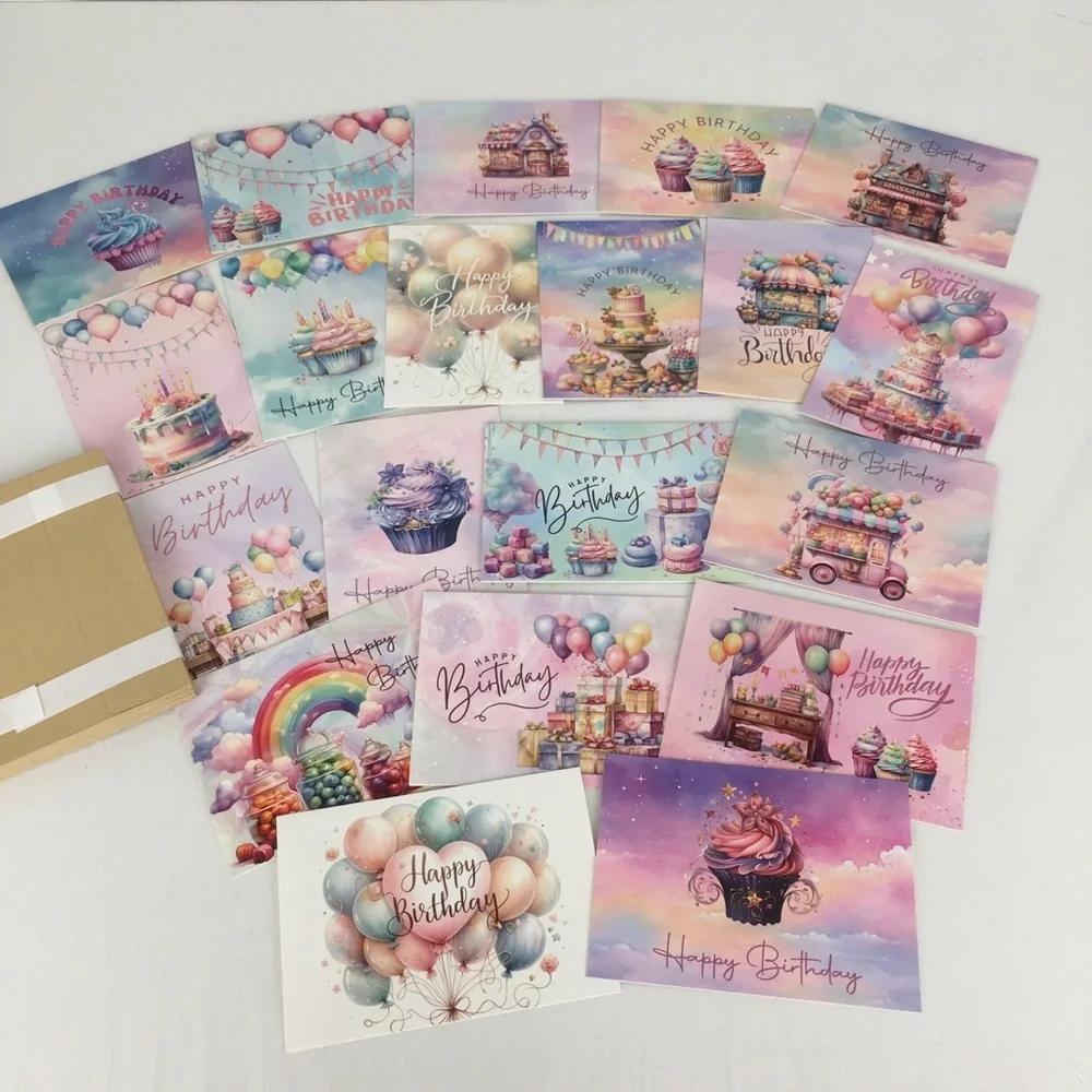 Assortment of 20 Cupcake Birthday Cards Pastel Pink Purple With Envelopes NEW